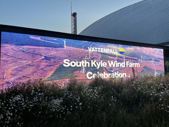 Signage marking the South Kyle Wind Farm celebration